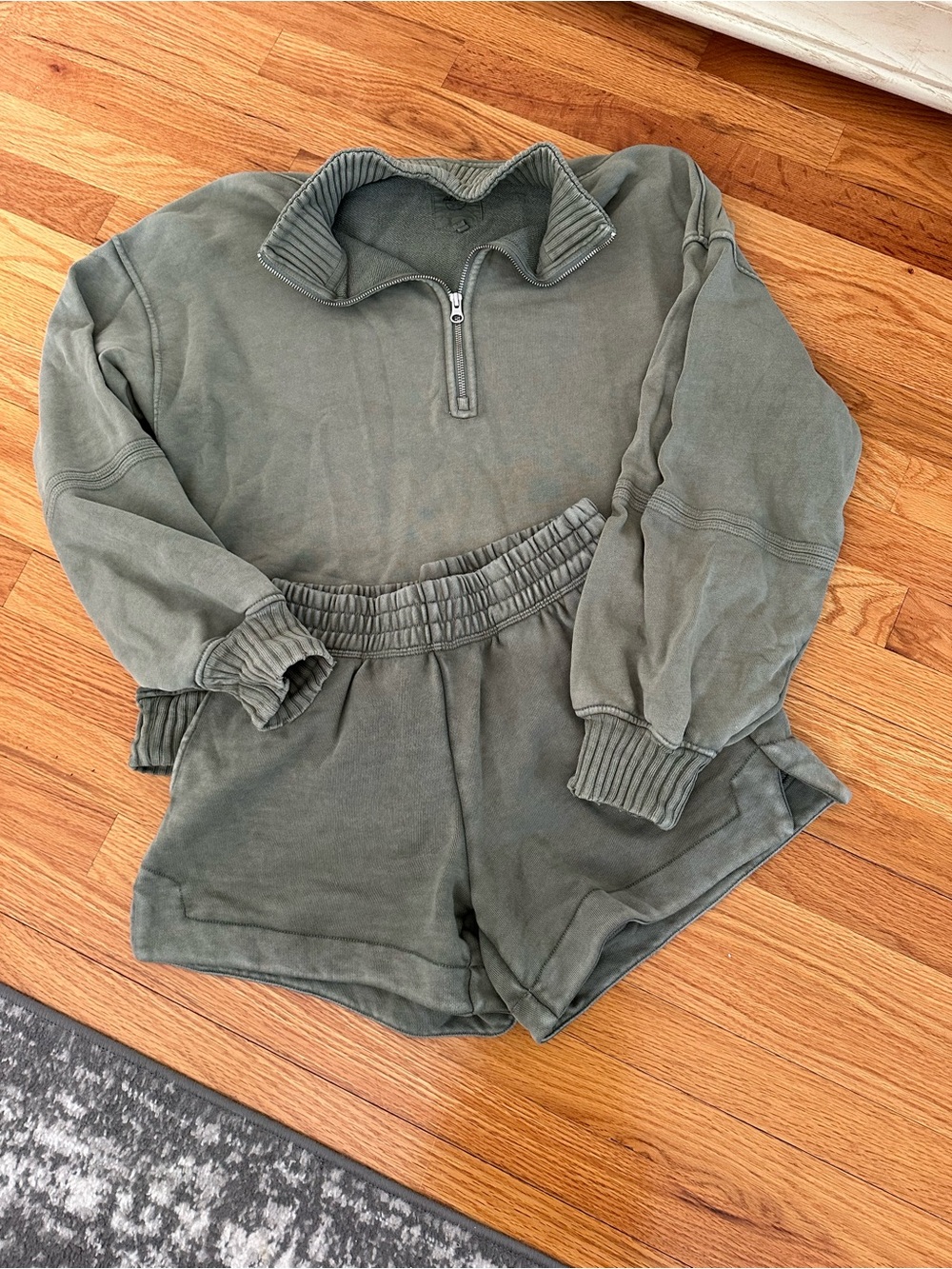 aerie Olive Green Half-Zip Pullover & Elastic Waist Shorts Set
